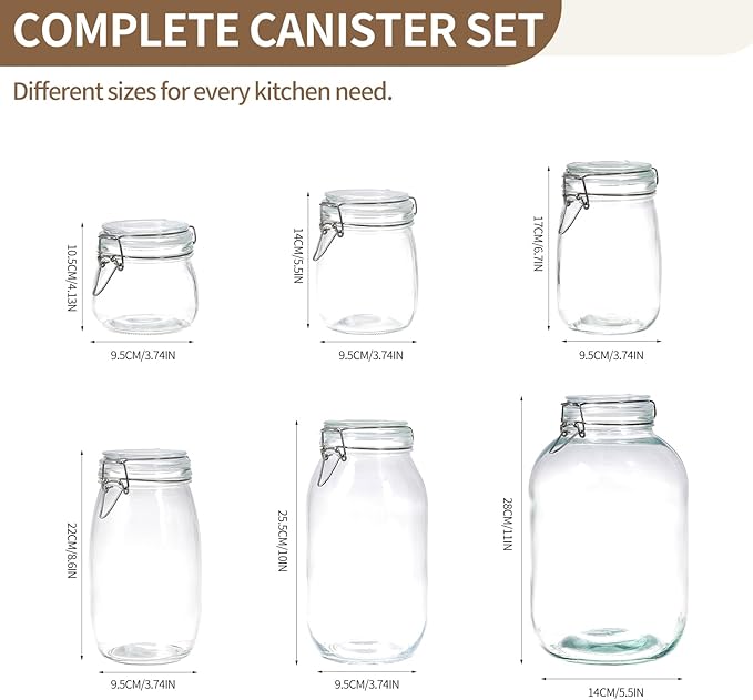 1 Gallon Glass Food Storage Jars with Airtight Lids, Set of 2 – Clear Preserving Seal Wire Clip Fastening Canisters for Kitchen Canning, Flour, Cereal, Pasta, Sugar, Beans, Pickling Jars (1gallon*2)