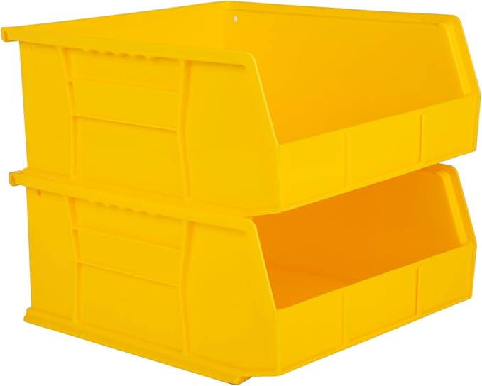 Hudson Exchange 11" x 11" x 5" Plastic Stackable Storage Bin and Hanging Container (Yellow, 1 Pack)