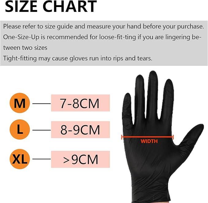 Disposable Latex Free Nitrile Gloves - 100 Pcs Black Cleaning, Powder Free Food Prep - Large
