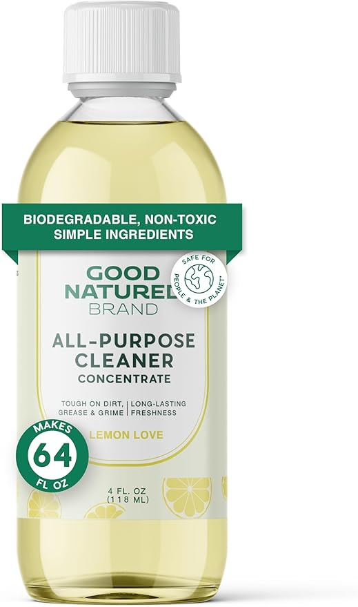 Good Natured Brand All-Purpose Cleaner Concentrate | Multi-Surface Cleaner | Natural Lemon Essential Oil | Multipurpose Cleaner Concentrate All Surfaces | Lemon Love | 4oz makes 64oz
