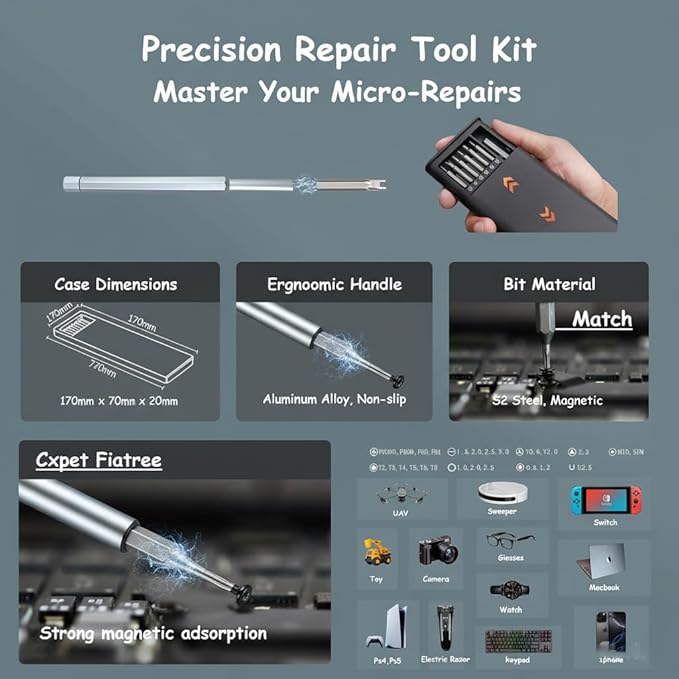 25 in 1 Small Precision Screwdriver Set with 24 Magnetic Bits, Professional Magnetic Mini Repair Tool Kit for Phone, Phone, Laptop, Glasses, PC Building