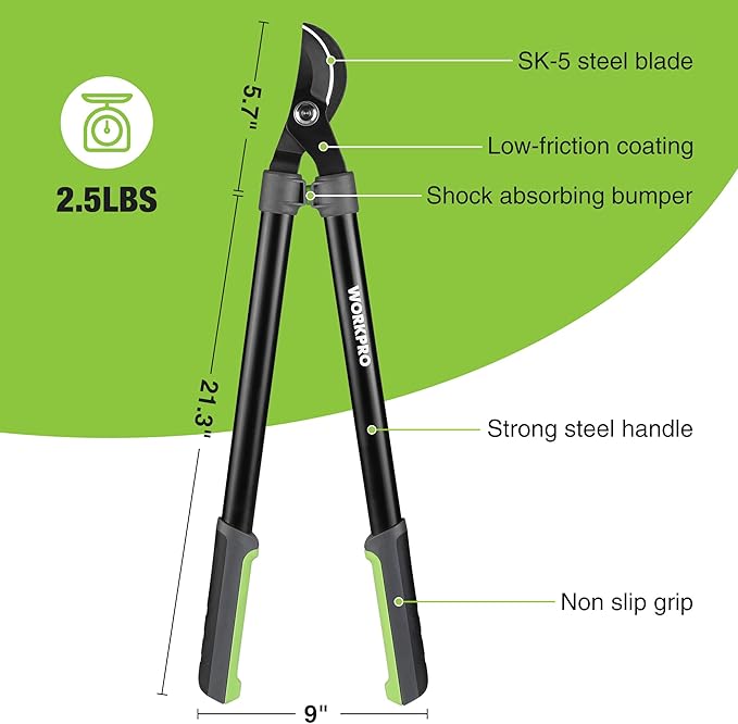 WORKPRO 27" Garden Bypass Lopper and Tree Trimmer, Heavy Duty Branch Cutter with 1.6" Cutting Capacity, Designed with SK5 Sharp Blade and Ergonomics Handles
