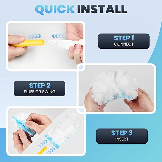 Duster Kit for Swiffer® Duster Refill: 50 Heavy Duty Refills + 2 Handles | 3X Grip & Static Tech | Car, Furniture & Electronics Dry Cleaning