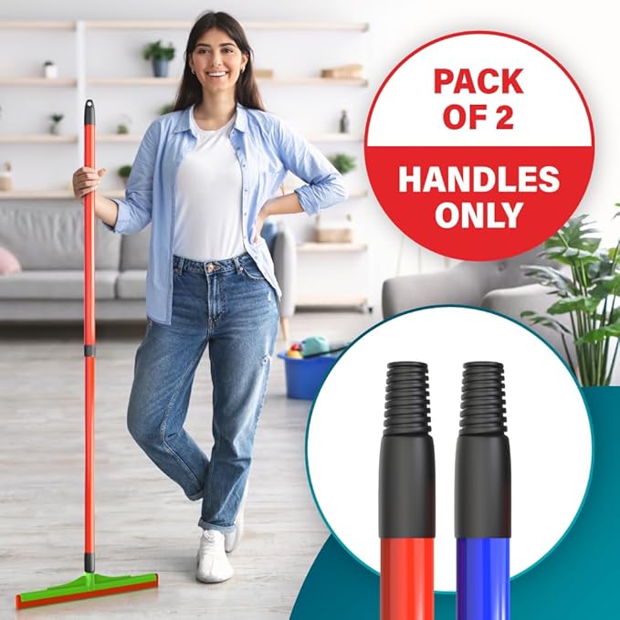 HeloMorSqueegee Broom Scrubbing Brush with Telescopic Long Handle for Garage, Patio, Deck, Tile and Shower (59 Inch (Metal Broom Handle))