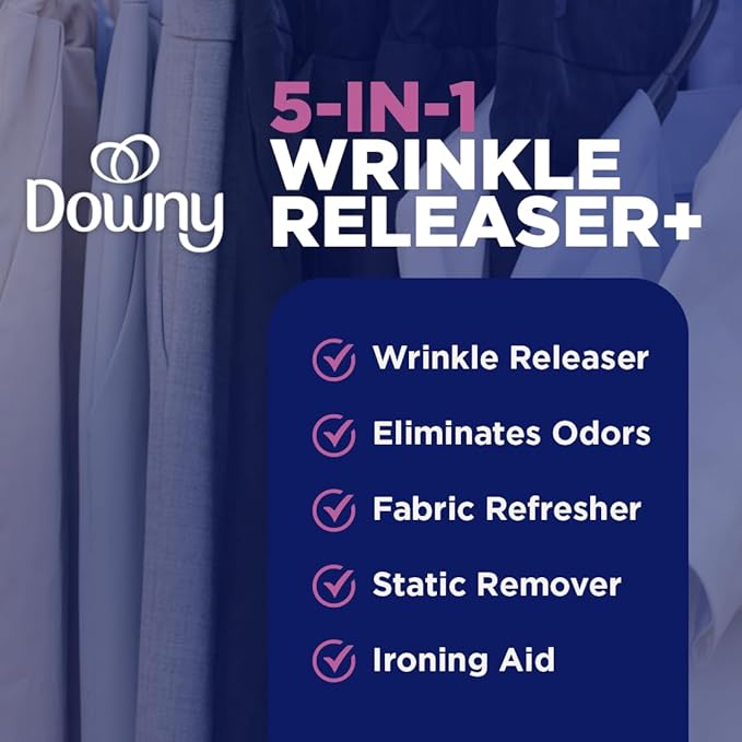 Downy Wrinkle Releaser Spray, All In One Wrinkle Release Spray, Odor Eliminator, Static Remover, Fabric Refresher & Ironing Aid for Clothes, 33.8 Fl Oz (Pack of 2), Light Fresh Scent
