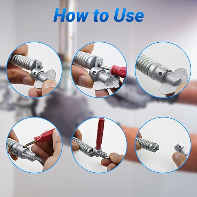 7Pcs Drain Cleaner Combination Cutter Head Set, 16mm Manganese Steel Blades For Pipeline Dredging Cleaning Machine, 6 Cutter Heads 1 Key
