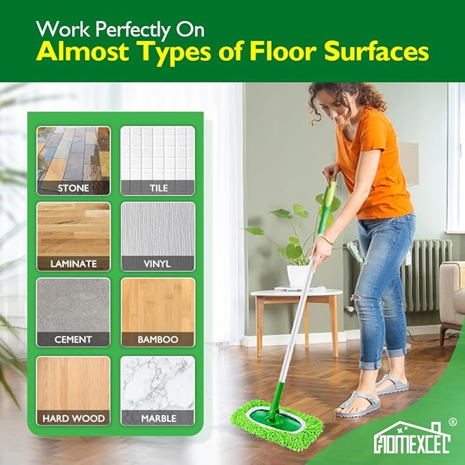 HOMEXCEL Reusable Microfiber Mop Pads,Mop Pads Replacements for Wet & Dry Use, Floor Cleaning Sweeping Mopping Pads Refills for Household Cleaning, Pack of 4