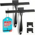 2PACK All-Purpose Shower Squeegee for Shower Doors, Tile Shower Walls, Bathroom, Window, Glass and Car Windshield, Mirrors and Kitchen-Stainless Steel, 9.5 Inches, Black