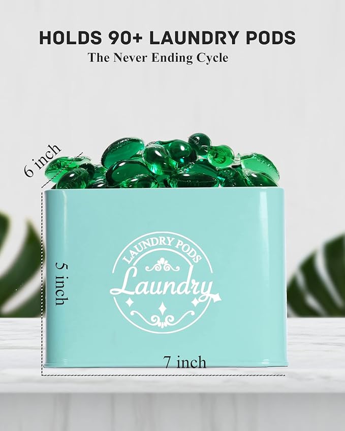 SACREDAY Laundry Pods Holder with Hinged Lid, Farmhouse Space-Saving Metal Container for Laundry Room Decor Organization and Storage, Detergent Dispenser for Efficient Laundry Room Use (Green)
