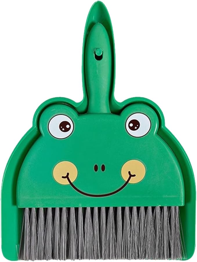 Cute Frog Mini Broom and Dustpan Set, Green Small Dust Pan and Brush Set for Tabletop Desk Keyboard Cleaning, Portable Hand Broom Dustpan for Home Office Dorm Camping