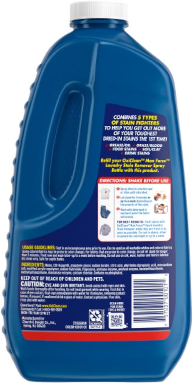OxiClean Max Force Laundry Stain Remover Spray, 12 fl oz + 48 Fl Oz Refill Bottle Kit 60 Fl Oz Total