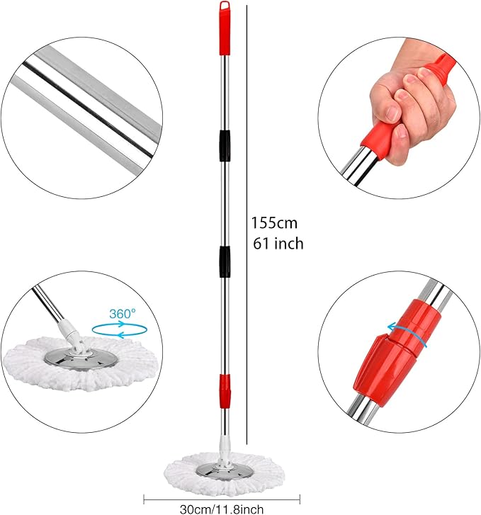 Mop and Bucket with Wringer Set 360° 3psc Microfiber Spin Mop with Bucket and Dual Mop Heads Self Wringing Spinning Mop (20QT) (1)