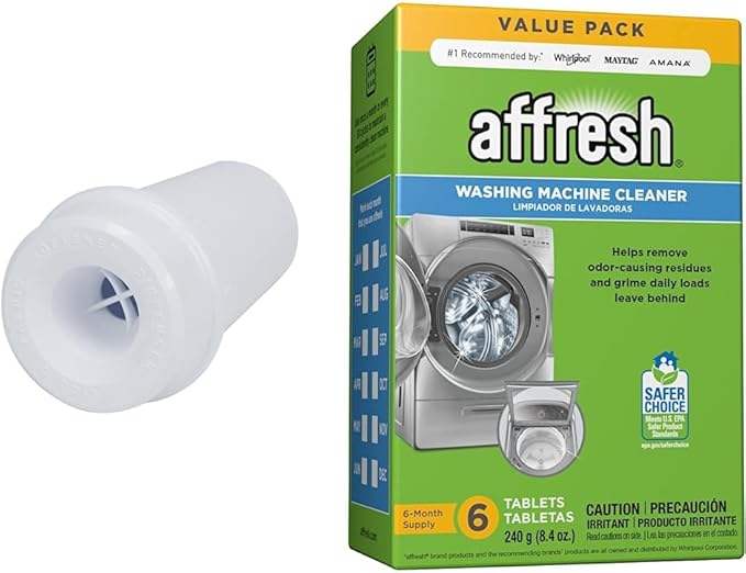 Whirlpool 63580 Liquid Fabric Softener Dispenser, White & Affresh Washing Machine Cleaner, Cleans Front Load and Top Load Washers, Including HE, 6 Tablets