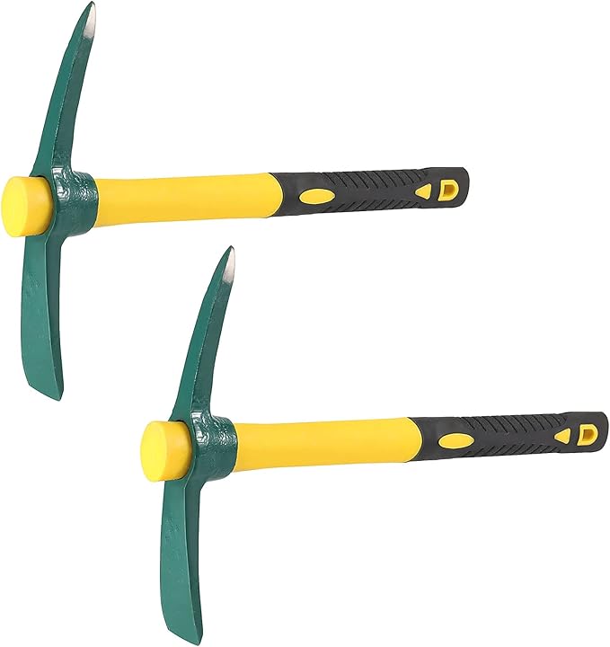 ZOENHOU 2 PCS 15 x 10 Inch Garden Pick, Heavy Duty Cutter Mattock Hoe with Fiberglass Handle, Pick Axes for Digging Stumpy Flower Beds