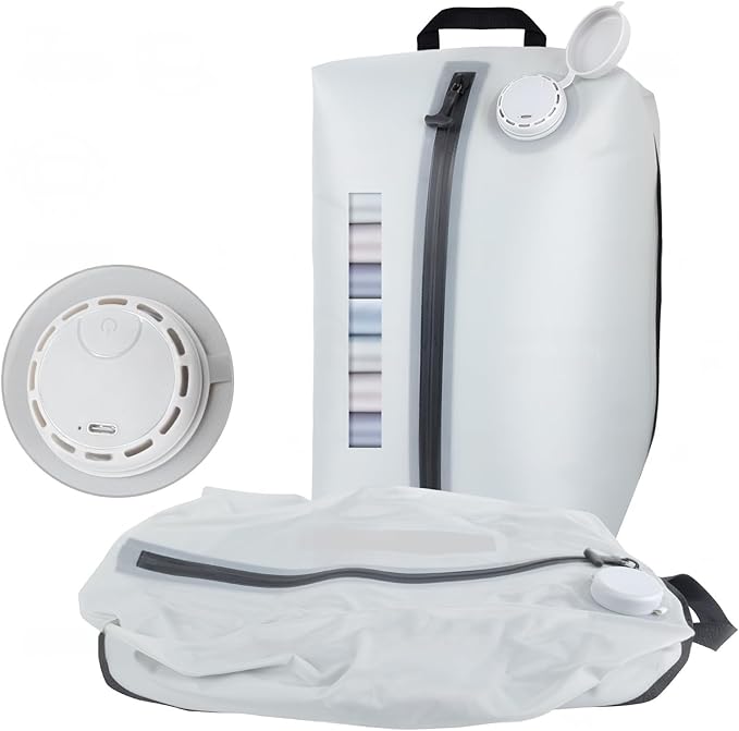 Professional Vacuum Bags with Built-in Pump, 30L Vacuum Seal Bags with See-through Window, Space Saver Bags for Clothing Travel IP67, Reusable Compression Bag (Silver White 1PC)