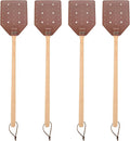 4 Pcs Leather Fly Swatters for Indoors, Manual Long Handle Mosquito Control, Wooden Grip with Perforated Head, Long-Lasting Washable Multi-Pack