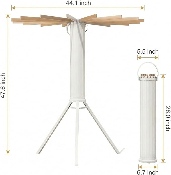 Laundry Drying Rack Collapsible, Tripod Clothes Drying Rack Foldable with 16 Wooden Rods Ideal for Versatile Indoor and Outdoor Use in Apartment, RV, Balcony and Bedroom.