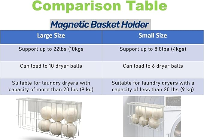 6 XL Wool Dryer Balls & Magnetic Dryer Ball Holder - Natural Fabric Softener, Reusable, Reduces Clothing Wrinkles and Saves Drying Time - Dryer Ball Container for Laundry Room Storage (XXL Size)