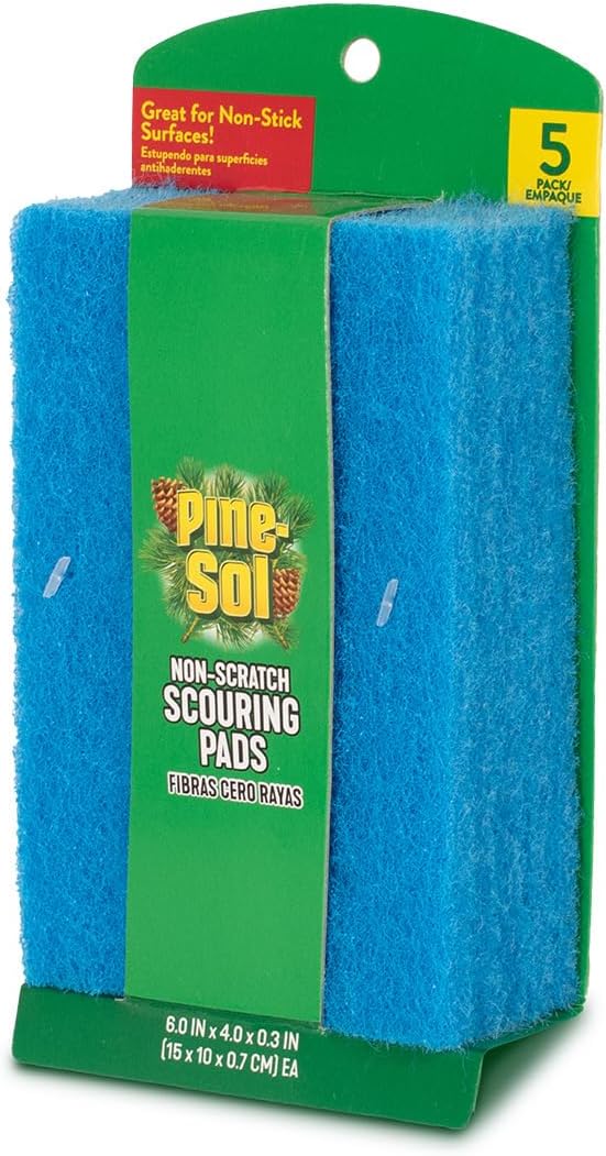 Pine-Sol Non Scratch Scouring Pads - Household Scrubbing Tool for Cleaning Nonstick Cookware and Surfaces - 5 Pack