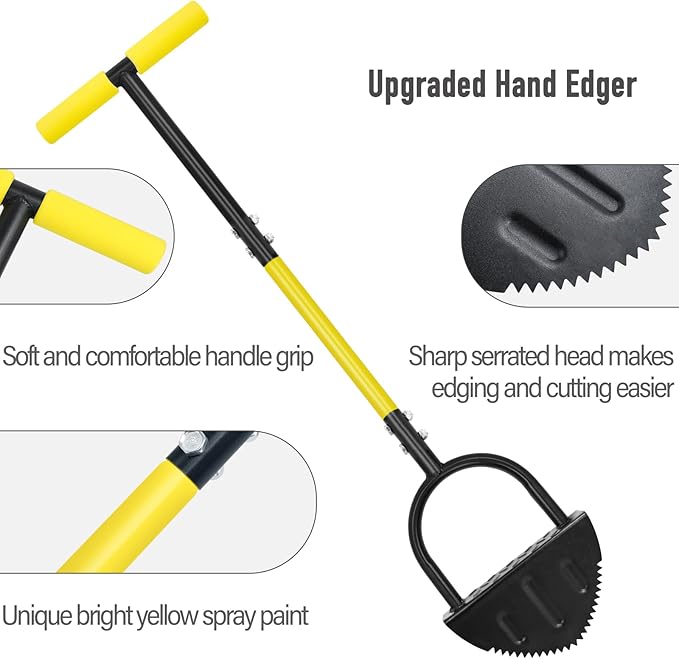 Byhager Professional Lawn Edger Tool, Heavy Duty Steel Half Moon & Saw-Tooth Blade for Clean Borders, Long Handle Reduces Back Strain, Manual Edger Ideal for Garden Edges, Sidewalks, Flower Beds