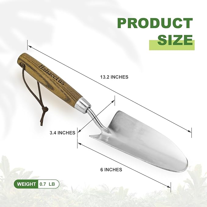 Haliaeetus Garden Trowel, Bend-Proof Stainless Steel Hand Trowel, Trowel Garden Tool with Comfortable Grip Wood Handle, Large Shovel Head Gardening Trowel for Potting up Plants and Digging in Plants