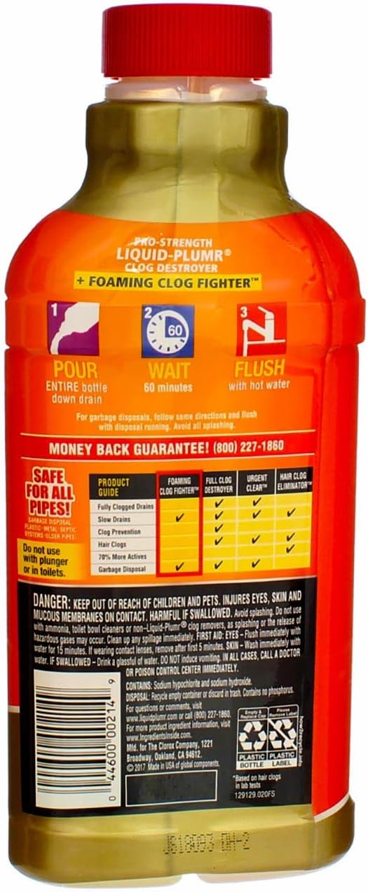 Liquid Plumber Clog Destroyer with Foaming Clog Fighter - 17 Ounces