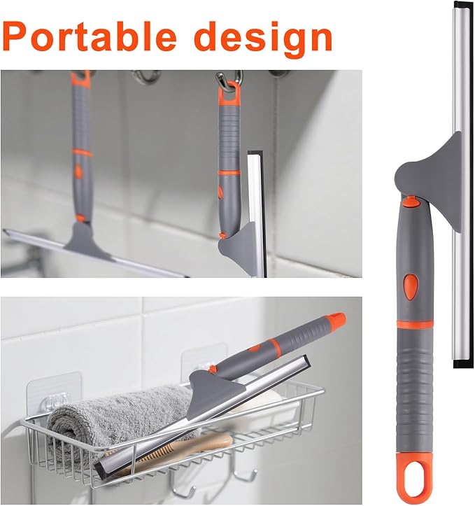 ITTAHO 10" Swivel Window Cleaning Squeegee, All-Purpose Anti-Slip Window Squeegee with 2 Blades, Window Cleaner Tool Bathroom Squeegee for Shower Doors, Tile Shower Walls，Mirrors,Car Windshields