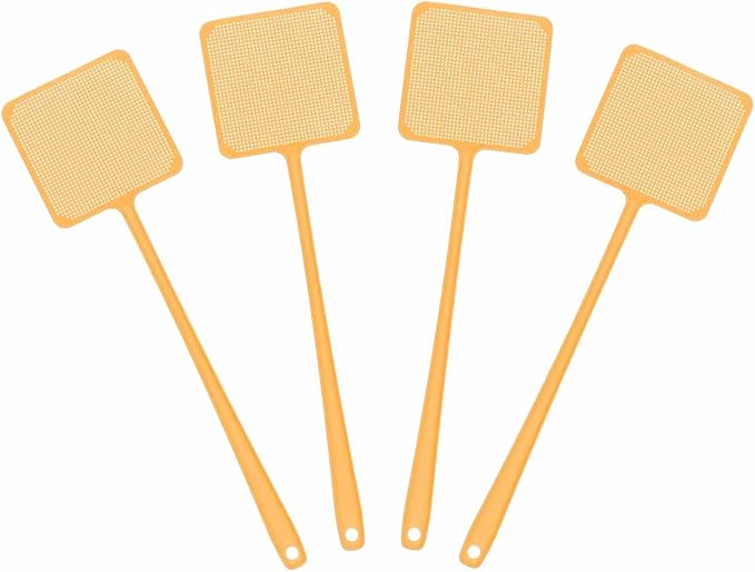 HARFINGTON 6pcs Fly Swatter 4.5"x4.5" Plastic Manual Heavy Duty Long Handle Fly Swatter for Home Indoor Outdoor, Gold