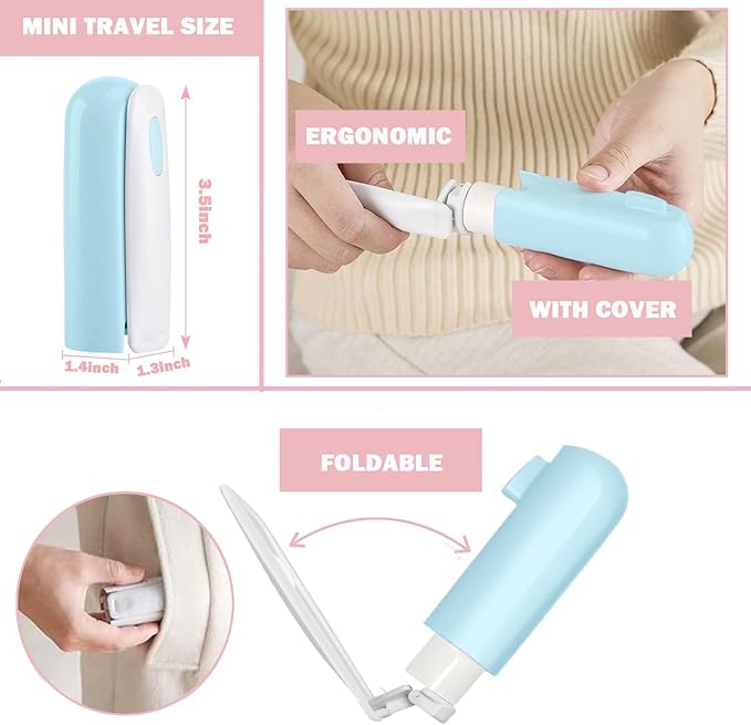Mini Travel Lint Roller with 150 Sticky Sheets, Foldable Portable Lint Roller for Clothes, Travel, Compact Small Pet Hair Remover for Purse Car Bag Essentials (Blue)