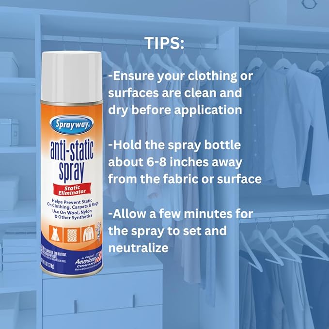 Sprayway Residue-Free Anti-Static Spray, Reduce Static Cling, Eliminate Static Shock, 6 Oz