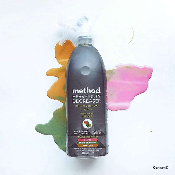 Method Heavy Duty Degreaser, Lemongrass Scent, Oven Cleaner & Stove Top Cleaner, 28 Oz Spray Bottle,(Packaging may vary) (Pack of 2)