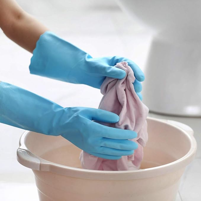 HSL Household Cleaning Gloves - Reusable Kitchen Dishwashing Gloves with Latex Free, Cotton lining, Waterproof, Non-Slip (Small, 3 Pairs)