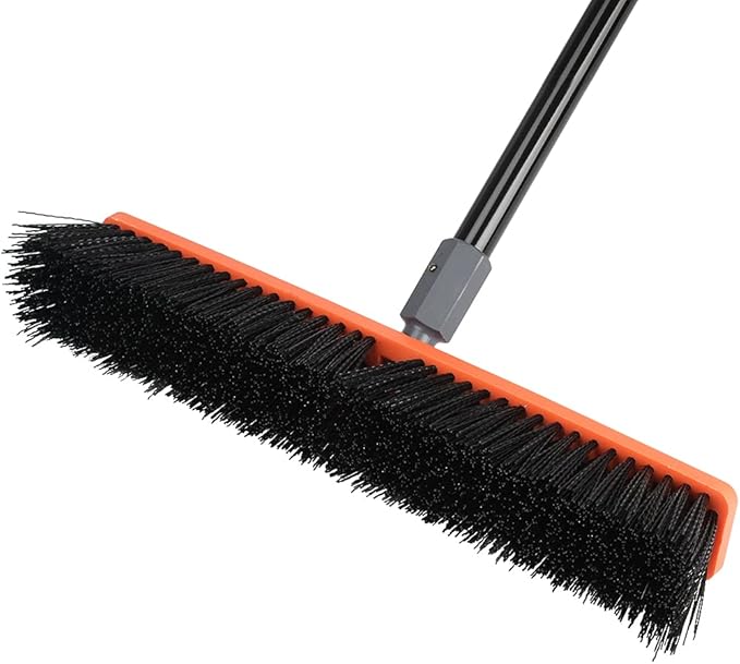 TreeLen 18 inch Push Broom Outdoor - Heavy Duty Broom for Driveways, Sidewalks, Patios and Deck Cleans Dirt, Debris, Sand, Mud, Leaves and Water-18 Wide Bristles