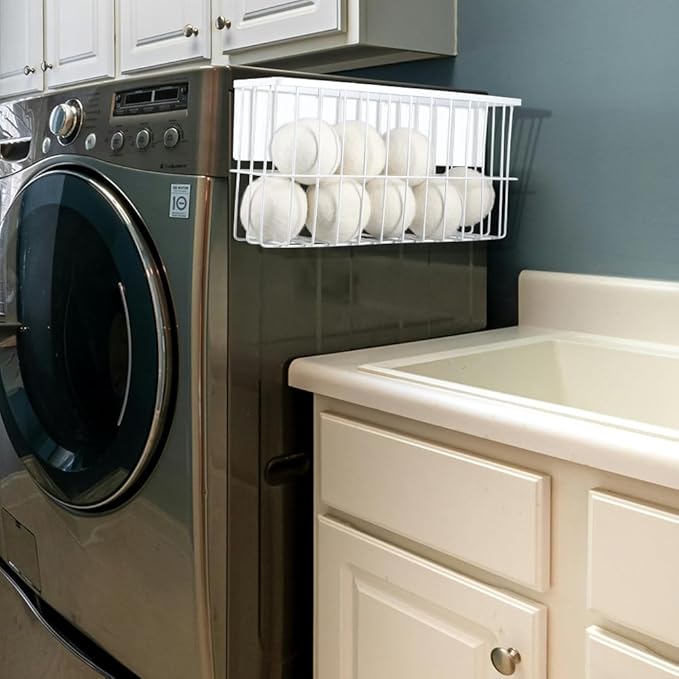 Picowe Extra Large Dryer Ball Organizer Magnetic Storage Bin, Magnetic Basket Dryer Ball Holder for Laundry Room Organization and Storage to Hold 10 Plus Dryer Balls, Without Balls (White, XL )
