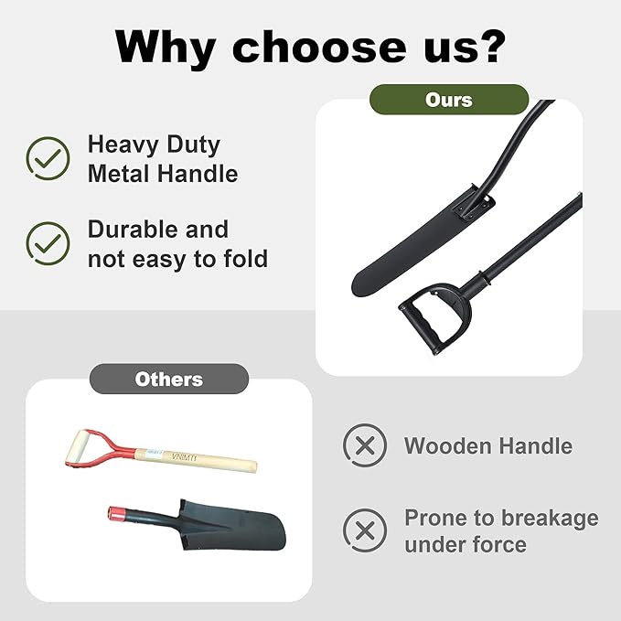 Spade Shovel, 45" Trench Shovel with 14.5" Long Narrow Spade for Digging, Trenching, Planting, Gardening, Heavy Duty