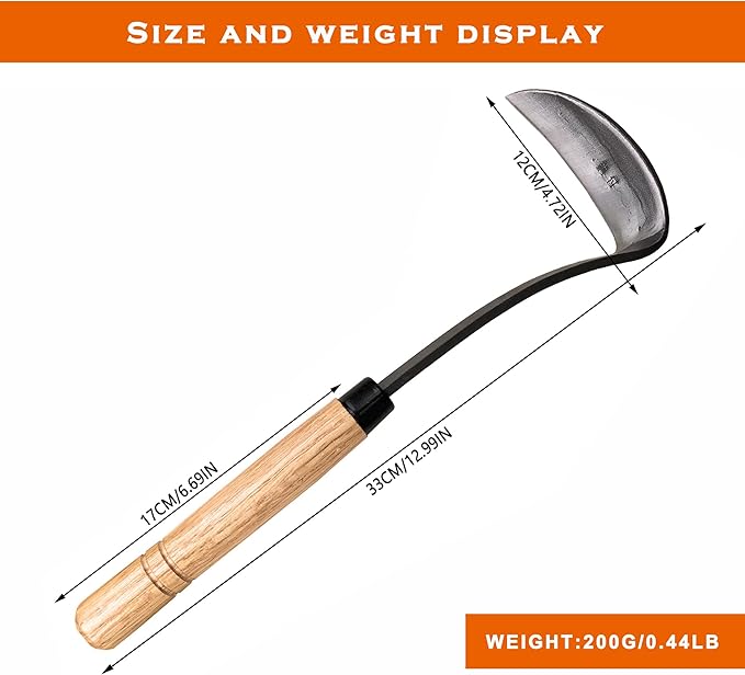 SHANFEEK Grass Sickle Japanese Weeding Hoe Garden Hand Tool Weeding Tools for Garden High-Strength Steel with Solid Wood Handle (Grey)
