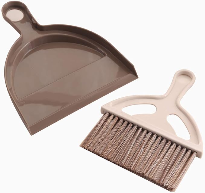 Mini Small Broom and Dustpan Set Small Dusting Brush for Camping, Tables, Desks, Keyboards, Window Cracks, Trash, Pets, and Other Cleaning Tools (White)