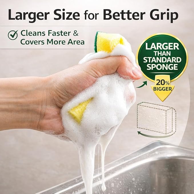 Kitchen Cleaning Sponge, Heavy Duty Non-Scratch Sponge for Non-Stick & Delicate Surfaces (When Used Gently), High Density, Dual-Side Multi-Surface Cleaning, 6 Pack (Yellow/Green)