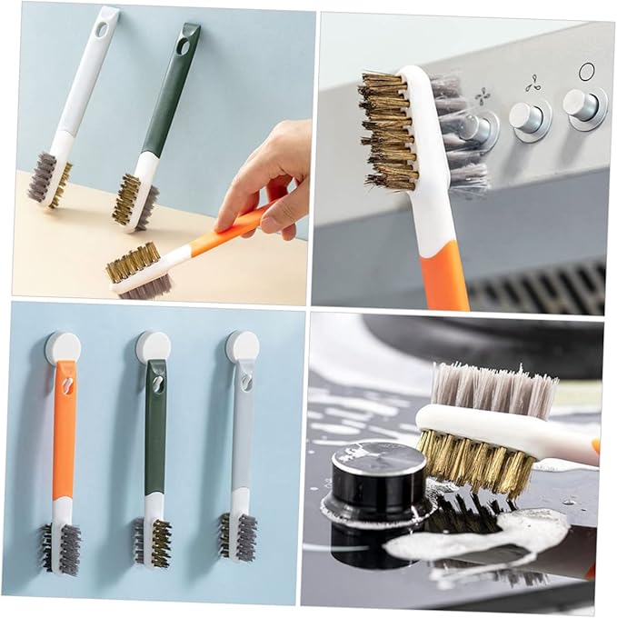 PRETYZOOM 3 Pcs Double-Ended Kitchen Cleaning Brush Set Mini Wire Brush for Gas Stove Cooktop Cleaning Stainless Steel Bristles for Dorm Home Use