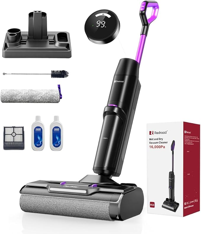 Wet Dry Vacuum Cleaner 16,000Pa,50Mins Runtime Cleaning Area 3,013 ft²,Cordless Vacuum Cleaner, Cordless Vacuum and Mop All in One,for Hard Floors Sticky Messes and Pet Hair,H15 Set