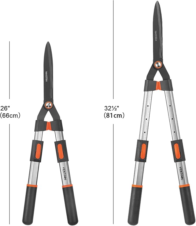 Extendable Wave Blade Hedge Shear HRC54-56 Telescopic Mn-Steel Pruning Shears Adjustable Cutter with 10mm Cutting Capacity 26-32.5 inch Loppers