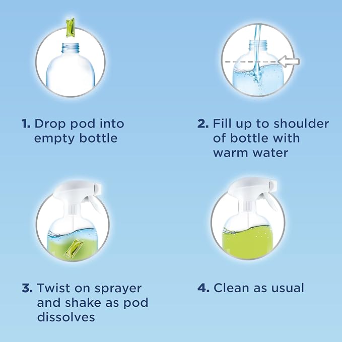 Windex Dissolve Concentrated Pods, Multisurface Cleaner Starter Kit contains 1 Reusable Bottle, 3 Concentrated Dissolvable Pods
