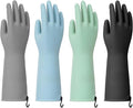 Dishwashing Gloves for Kitchen, 4 Pairs Rubber Cleaning Household Dish Washing Latex Glove with Hanging Hook (Black+Blue+Green+Grey, Small)