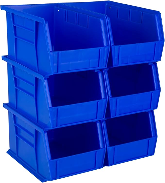 Hudson Exchange 9-1/2" x 6" x 5" (6 Pack) Plastic Stackable Storage Bin and Hanging Container, Blue