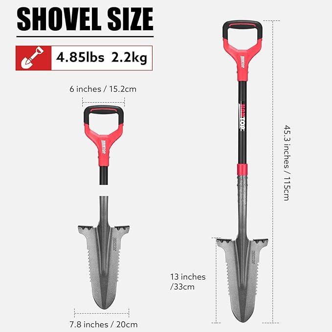 Drain Spade Root Saw Spades Digging Garden Shovel with Fiberglass Handle for Digging, Trenching, Transplanting,45.3 Inches