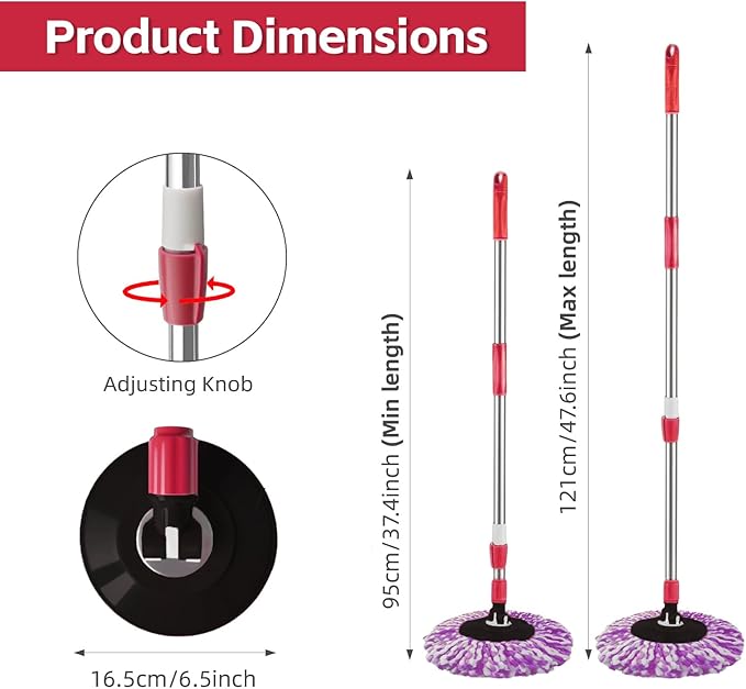 Spin Mop Replacement Handle 360 Degree Spin Mop Pole Handle Replacement Rotating Telescopic Stick for Mop Head, Ideal for Home and Household Cleaning