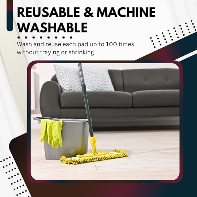 Washable Microfiber Mop Head (6 Pack) - Microfiber Replacement Mop Pads 16 x 5.5 Inches for Cleaning of Wet or Dry Floors - Professional Home/Office Cleaning Supplies, Yellow