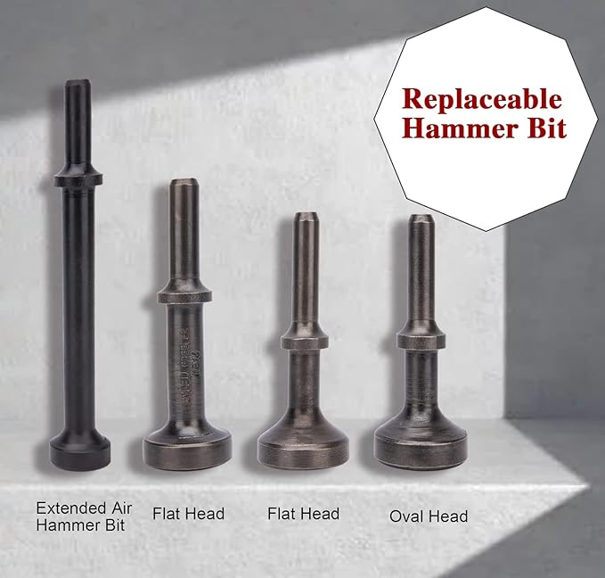 Smoothing Air Hammer Bits Set, 5Pcs Smoothing Air Hammer Tool Kit Air Hammer Atachments Air Chisel Bits, Extended Length Pneumatic Hammer Bit with Spring, Power Hammer Drills Tools & Home Improvement