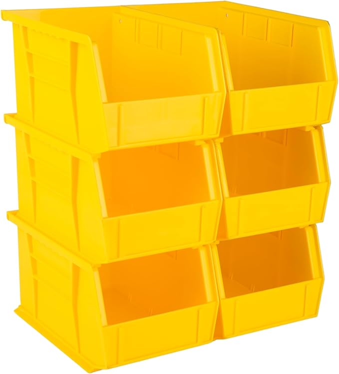 Hudson Exchange 9-1/2" x 6" x 5" (6 Pack) Plastic Stackable Storage Bin and Hanging Container, Yellow