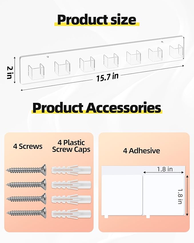 MaxGear Sunglasses Organizer Wall Mount, 4-Pack Acrylic Eyewear Display Holder with 28 Slots, for Glasses/Sunglasses Storage, Includes Adhesive Tape & Screws, Clear Wall Mounted Shelf for Closet, Door